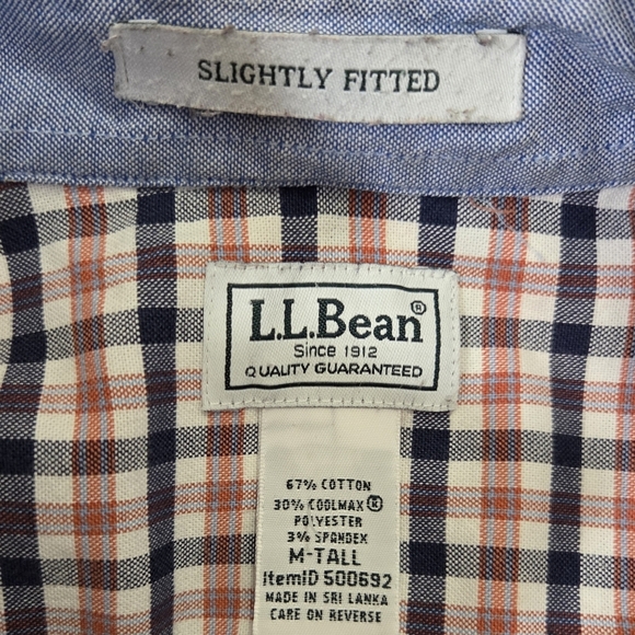 L.L. Bean Men's Slightly Fitted  Plaid Shirt - Blue and Pink Size MED TALL - Picture 7 of 7